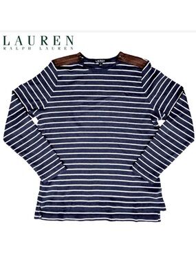 LAUREN Ralph Lauren Navy Striped Long Sleeve Top IX.